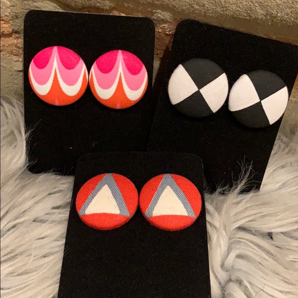 Vintage Style Fabric Button Earrings - 3 Pair!